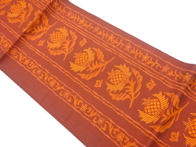 リサイクル　縞に抽象草花模様織出し名古屋帯